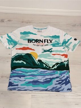 Born Fly Men’s White Multicolor Short Sleeve Graphic Tee